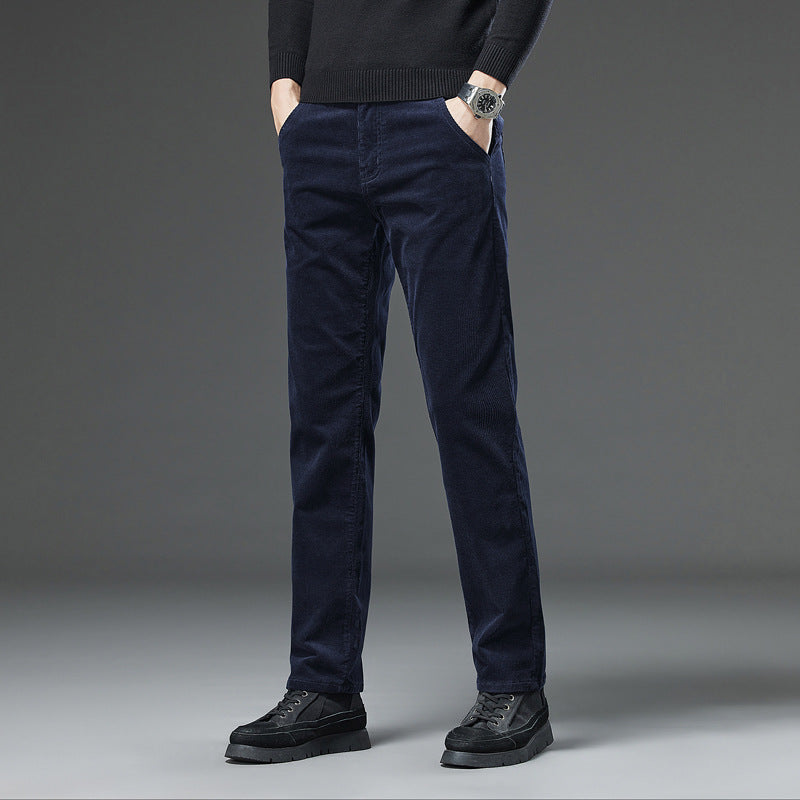 Meskie Jesienno-Zimowe Sztruksowe Spodnie Slim Fit Straight Leg Z Srednim Stanem I Rozporkiem Na Zamek