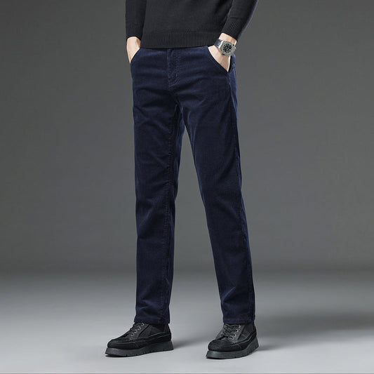 Meskie Jesienno-Zimowe Sztruksowe Spodnie Slim Fit Straight Leg Z Srednim Stanem I Rozporkiem Na Zamek