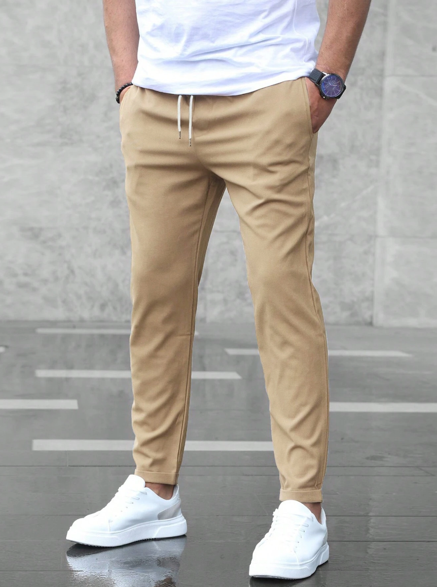 Męskie Spodnie Slim Fit ze Stretchu z Elastycznym Pasem i Zamkiem