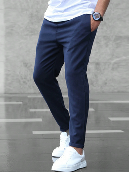 Męskie Spodnie Slim Fit ze Stretchu z Elastycznym Pasem i Zamkiem