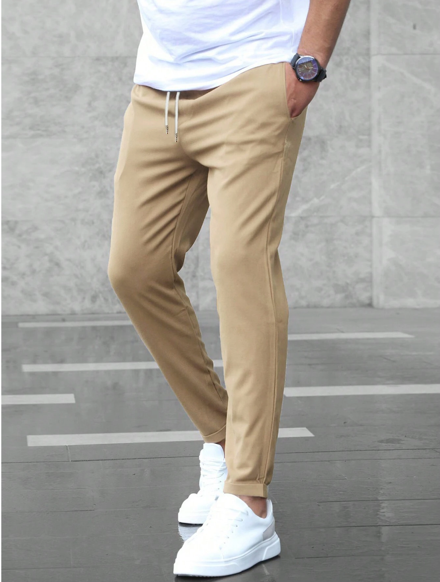 Męskie Spodnie Slim Fit ze Stretchu z Elastycznym Pasem i Zamkiem