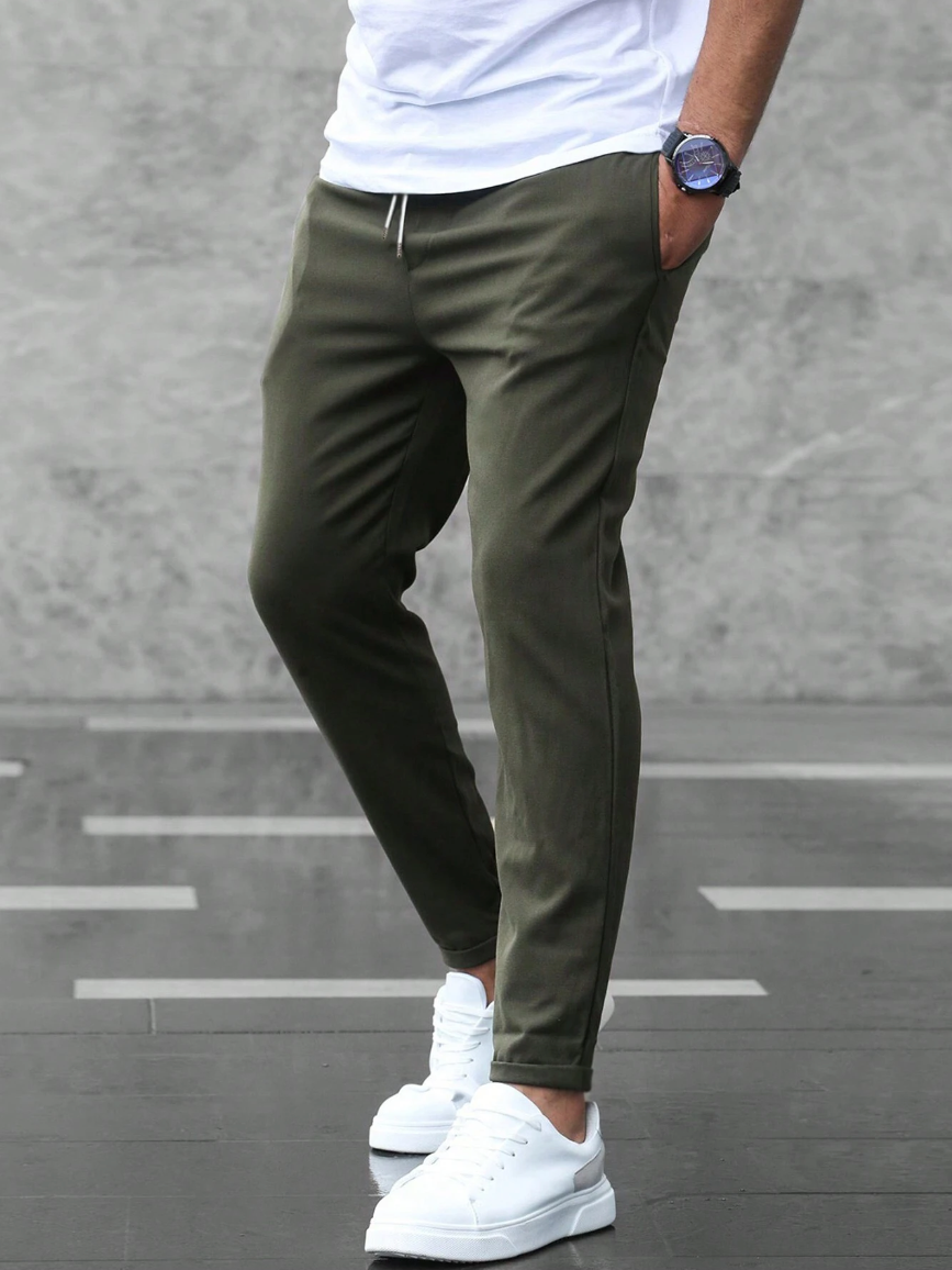 Męskie Spodnie Slim Fit ze Stretchu z Elastycznym Pasem i Zamkiem