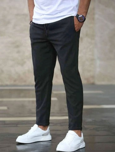 Męskie Spodnie Slim Fit ze Stretchu z Elastycznym Pasem i Zamkiem