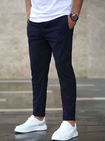 Męskie Spodnie Slim Fit ze Stretchu z Elastycznym Pasem i Zamkiem