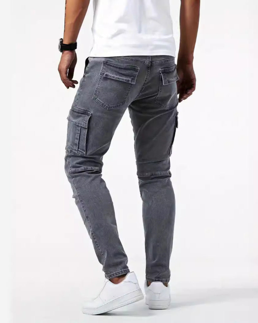 Męskie Spodnie Robocze – Slim Fit, Średni Stan, Wielokieszeniowe