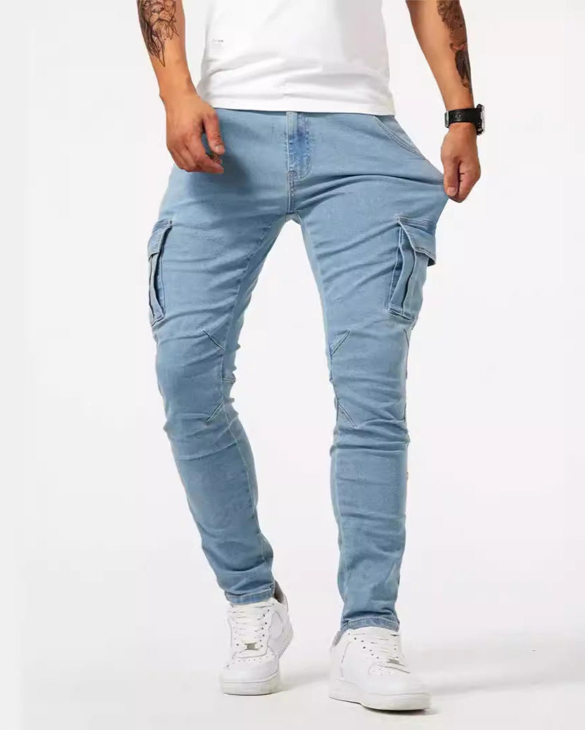 Męskie Spodnie Robocze – Slim Fit, Średni Stan, Wielokieszeniowe