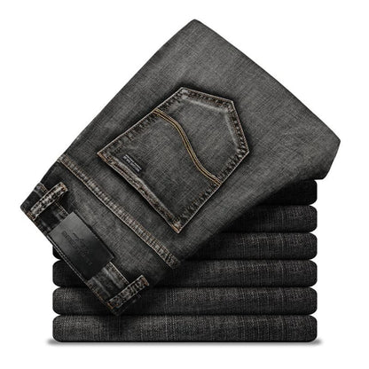 Męskie Jeansy Slim Fit – Prosta Nogawka, Średni Stan, Pranie Wycierane