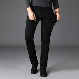 Męskie Jeansy Slim Fit – Prosta Nogawka, Średni Stan, Pranie Wycierane