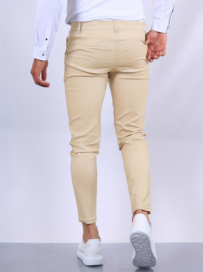Męskie Chinosy Skinny Fit ze Zwężaną Nogawką i Zapięciem na Zamek