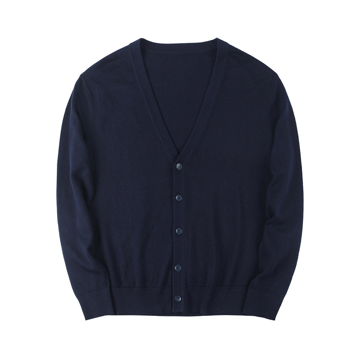 Męski Kardigan V-Neck Z Długim Rękawem W Jednolitym Kolorze