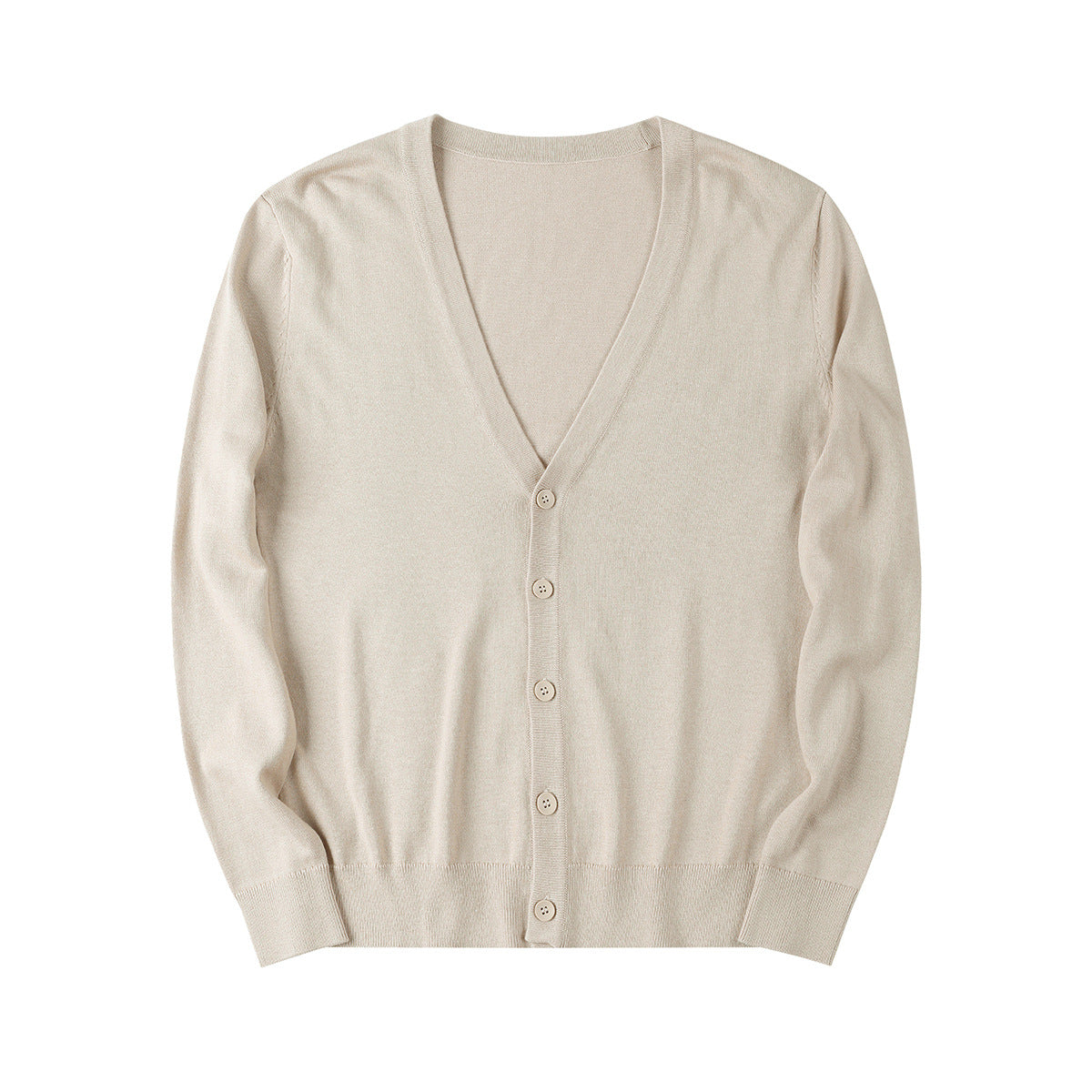 Męski Kardigan V-Neck Z Długim Rękawem W Jednolitym Kolorze