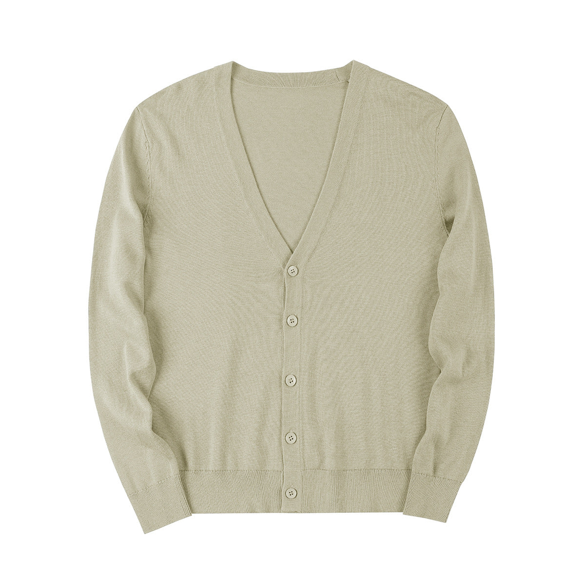 Męski Kardigan V-Neck Z Długim Rękawem W Jednolitym Kolorze