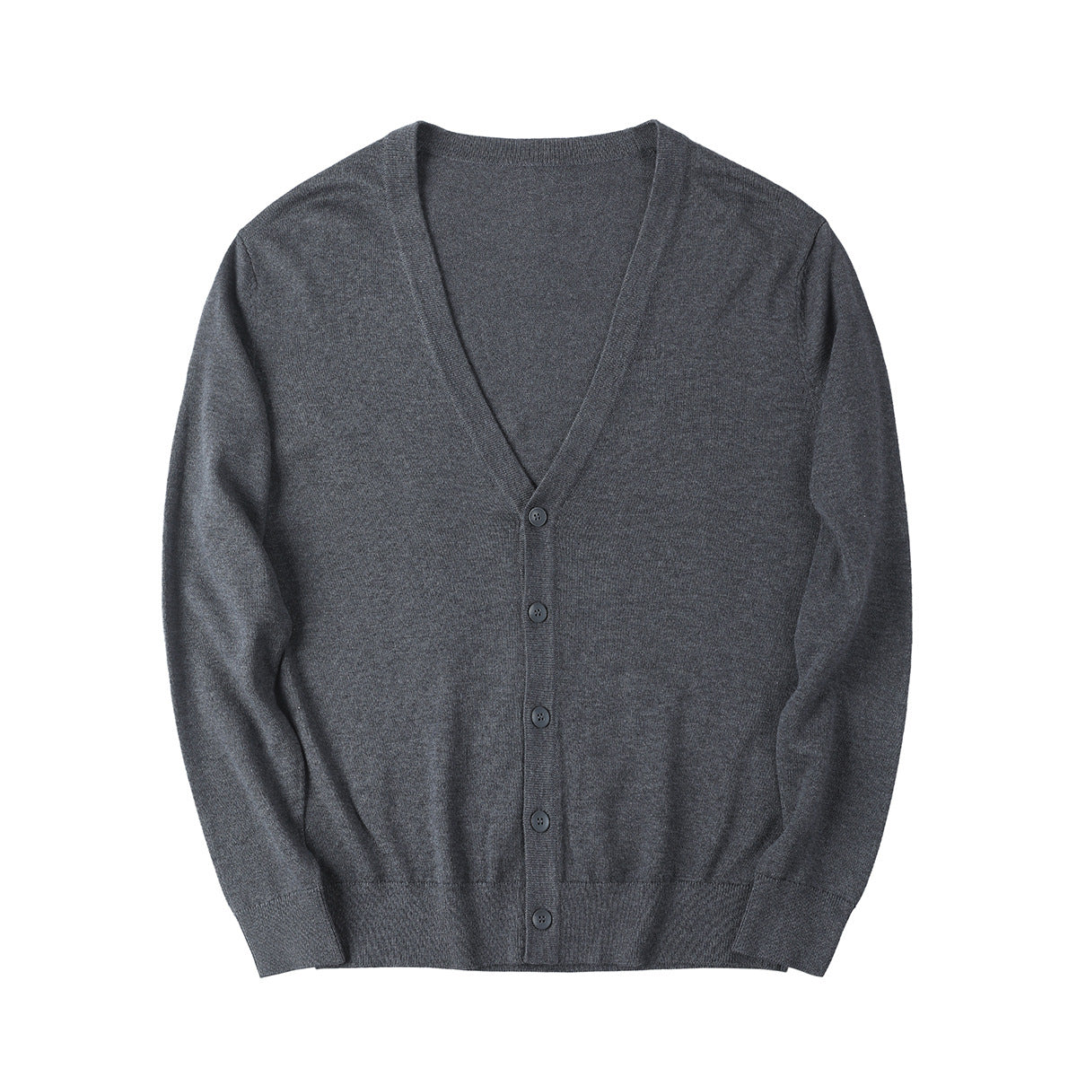 Męski Kardigan V-Neck Z Długim Rękawem W Jednolitym Kolorze