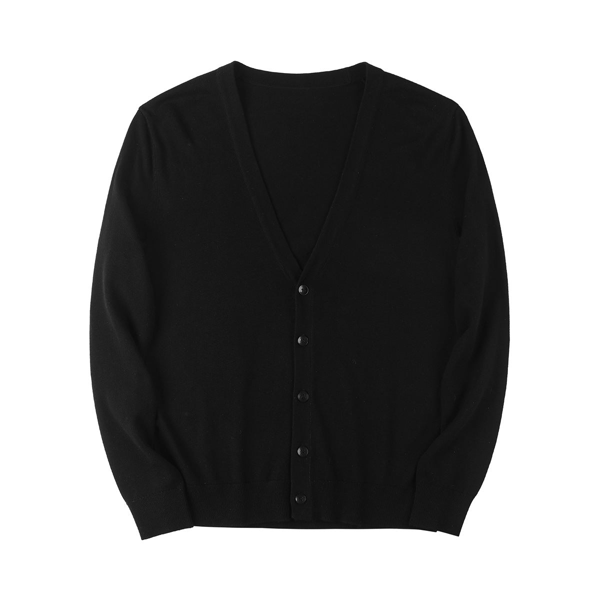 Męski Kardigan V-Neck Z Długim Rękawem W Jednolitym Kolorze