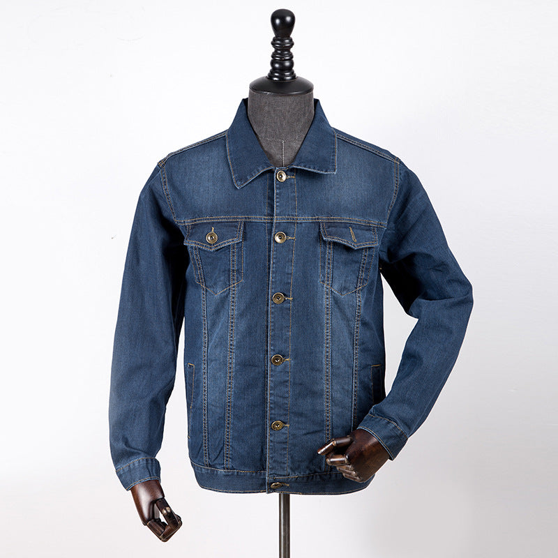 Męska Kurtka Jesienna Denim Z Domieszką Materiału Kieszenie Naszywane Prosty Dół