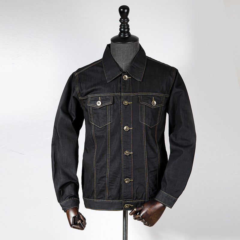 Męska Kurtka Jesienna Denim Z Domieszką Materiału Kieszenie Naszywane Prosty Dół