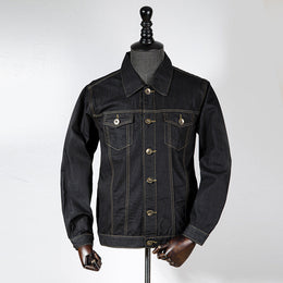 Męska Kurtka Jesienna Denim Z Domieszką Materiału Kieszenie Naszywane Prosty Dół