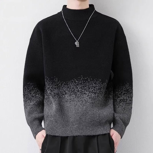 Męski Sweter Zimowy Pulower Gradient Kolor Gruba Dzianina Długi Rękaw