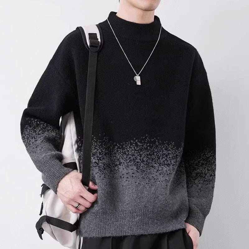 Męski Sweter Zimowy Pulower Gradient Kolor Gruba Dzianina Długi Rękaw