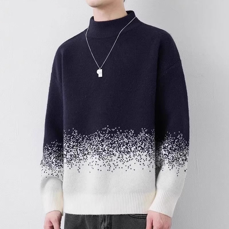 Męski Sweter Zimowy Pulower Gradient Kolor Gruba Dzianina Długi Rękaw