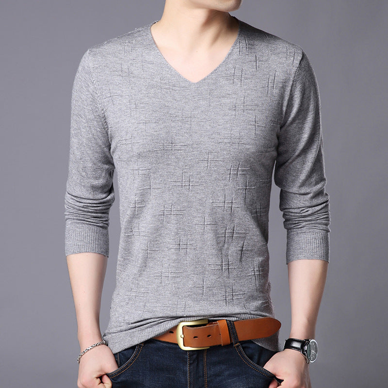 Męski Sweter Pullover Z Dekoltem V Slim Fit Z Długimi Rękawami