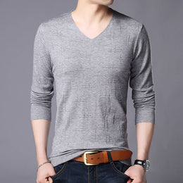 Męski Sweter Pullover Z Dekoltem V Slim Fit Z Długimi Rękawami