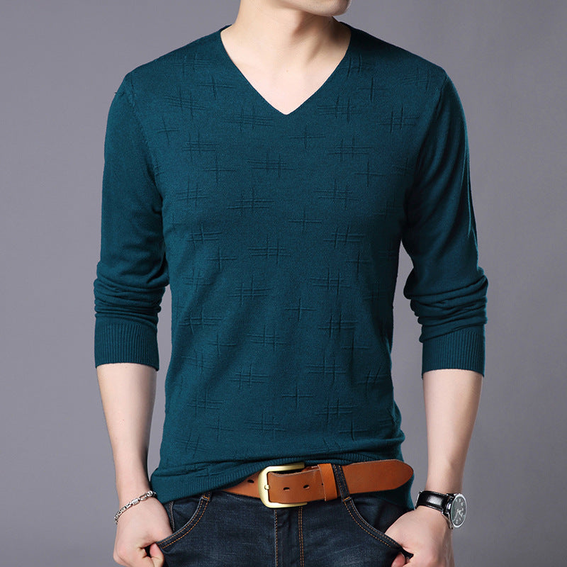 Męski Sweter Pullover Z Dekoltem V Slim Fit Z Długimi Rękawami