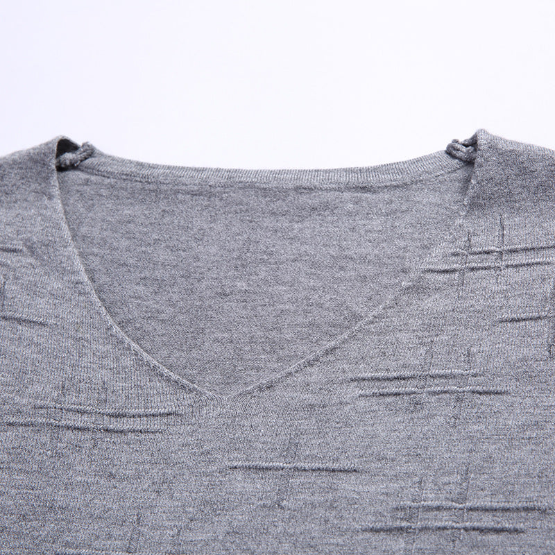 Męski Sweter Pullover Z Dekoltem V Slim Fit Z Długimi Rękawami
