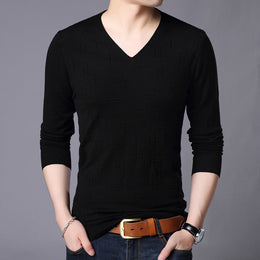 Męski Sweter Pullover Z Dekoltem V Slim Fit Z Długimi Rękawami