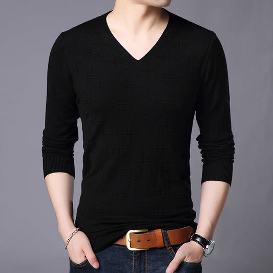 Męski Sweter Pullover Z Dekoltem V Slim Fit Z Długimi Rękawami
