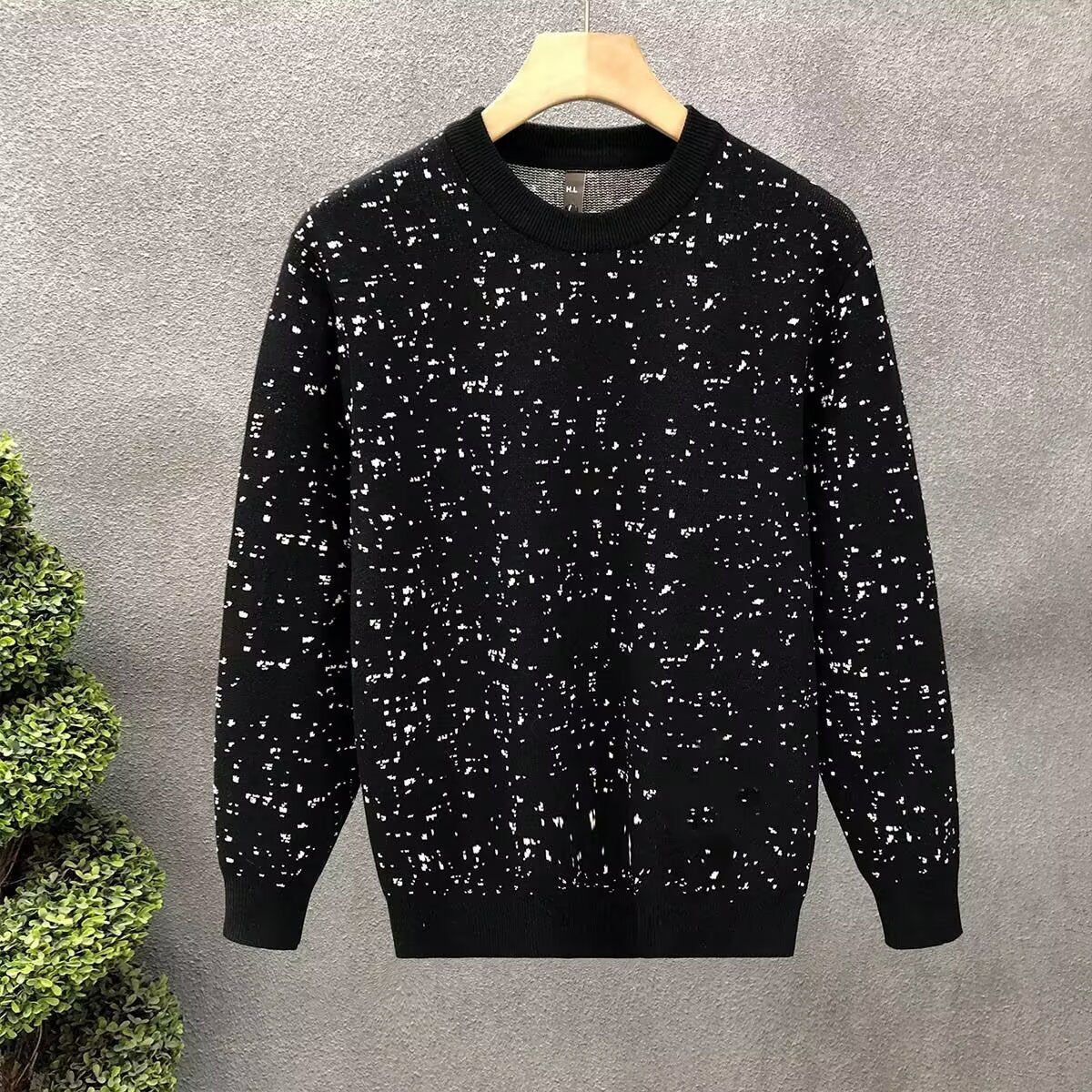 Męski Sweter Zimowy Slim Fit Okrągły Dekolt z Ażurowym Wzorem