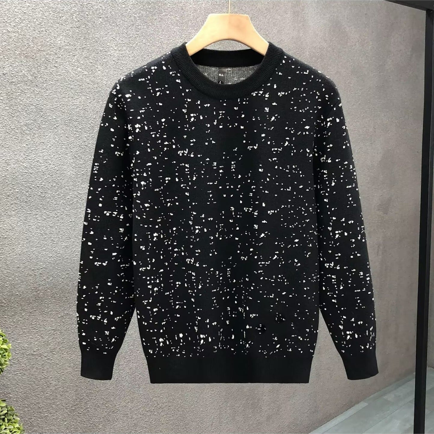 Męski Sweter Zimowy Slim Fit Okrągły Dekolt z Ażurowym Wzorem