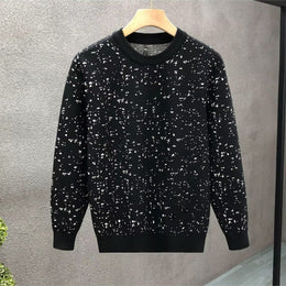 Męski Sweter Zimowy Slim Fit Okrągły Dekolt z Ażurowym Wzorem