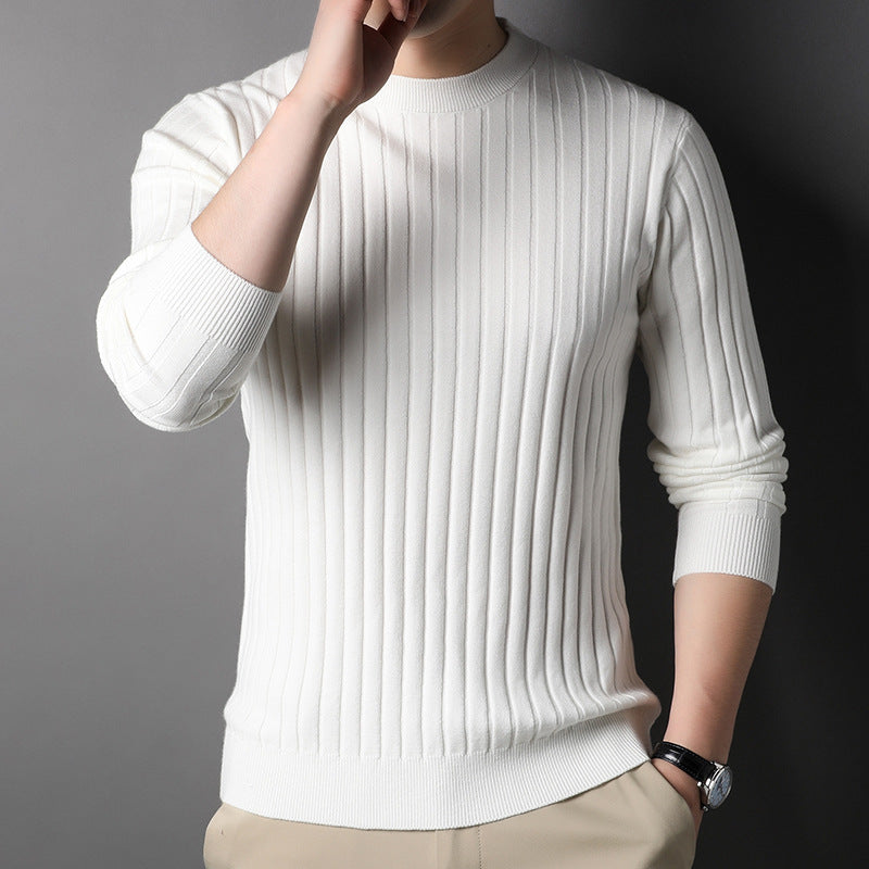 Męski Sweter Dzianinowy Slim Fit z Okrągłym Dekoltem i Długimi Rękawami