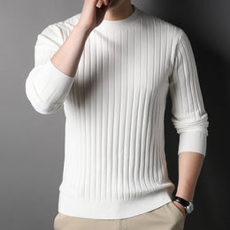 Męski Sweter Dzianinowy Slim Fit z Okrągłym Dekoltem i Długimi Rękawami