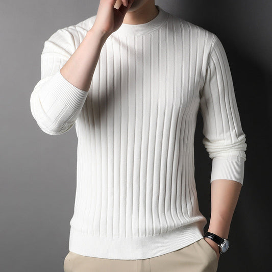 Męski Sweter Dzianinowy Slim Fit z Okrągłym Dekoltem i Długimi Rękawami
