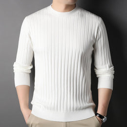 Męski Sweter Dzianinowy Slim Fit z Okrągłym Dekoltem i Długimi Rękawami