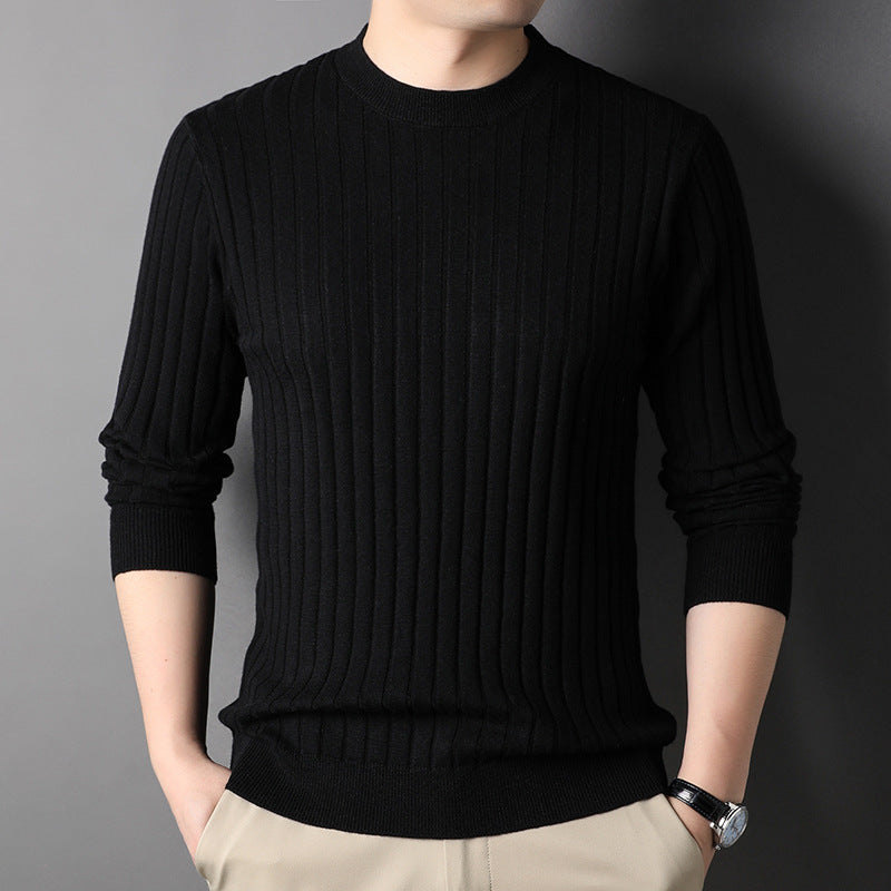 Męski Sweter Dzianinowy Slim Fit z Okrągłym Dekoltem i Długimi Rękawami