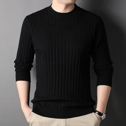 Męski Sweter Dzianinowy Slim Fit z Okrągłym Dekoltem i Długimi Rękawami