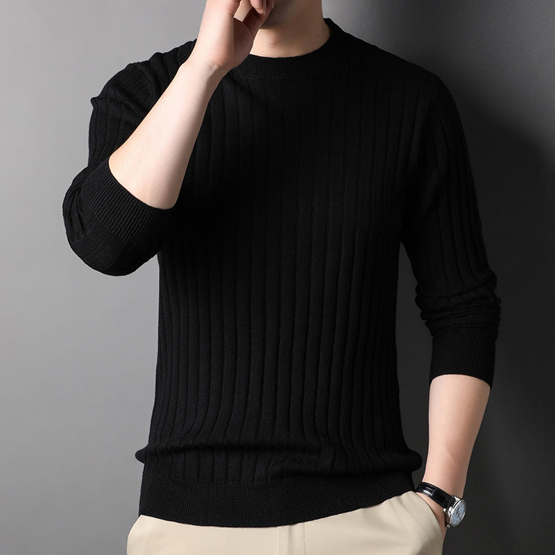 Męski Sweter Dzianinowy Slim Fit z Okrągłym Dekoltem i Długimi Rękawami