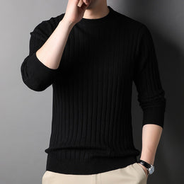 Męski Sweter Dzianinowy Slim Fit z Okrągłym Dekoltem i Długimi Rękawami