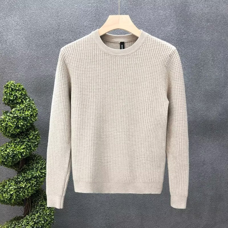 Sweter Męski Jesienny Okrągły Dekolt Luźna Dzianina z Długimi Rękawami