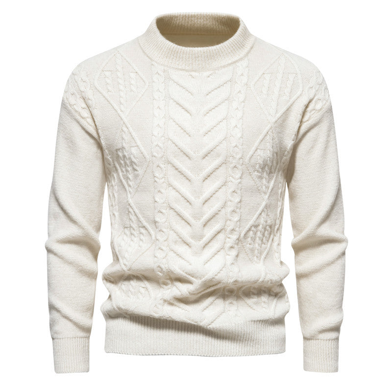 Meska Jesienna Bluza Z Okraglym Dekoltem, Wzor Zhakardy, Dlogi Rekaw, Slim Fit