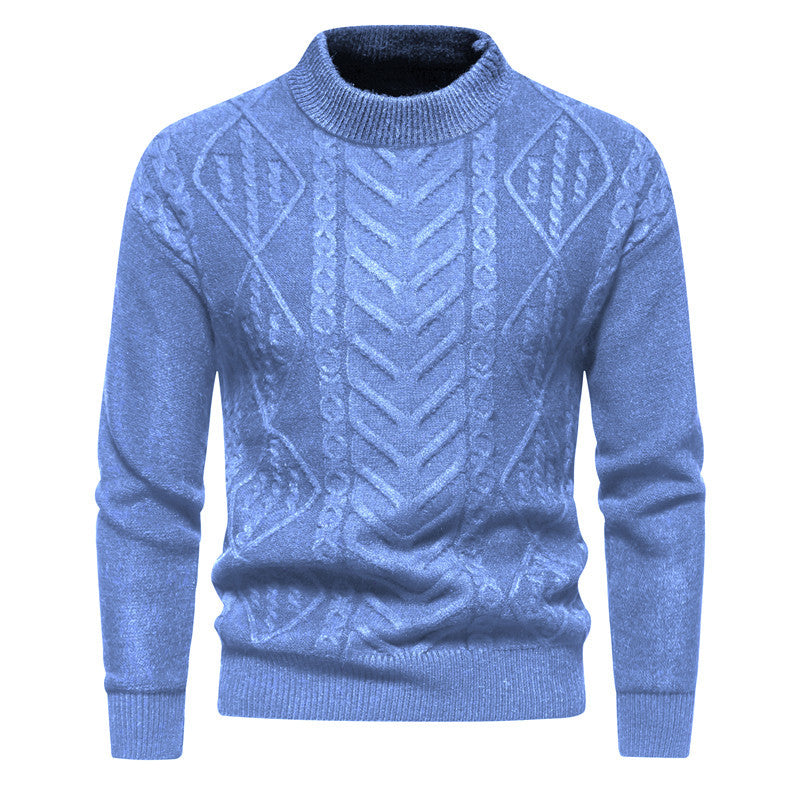 Meska Jesienna Bluza Z Okraglym Dekoltem, Wzor Zhakardy, Dlogi Rekaw, Slim Fit