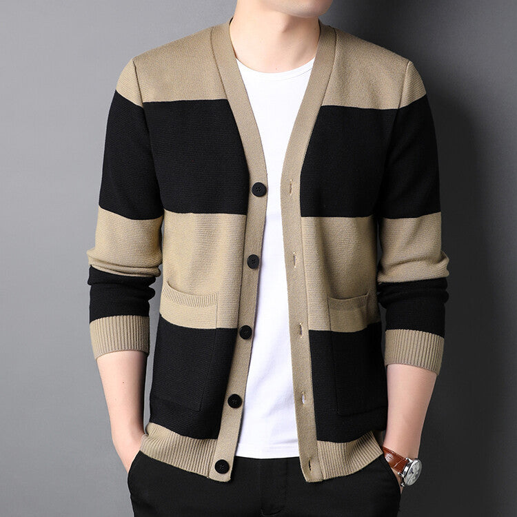 Meska Kamizelka Zapinana Na Jeden Rzad Guzikow W Pionowe Paski, Slim Fit, Dlogi Rekaw