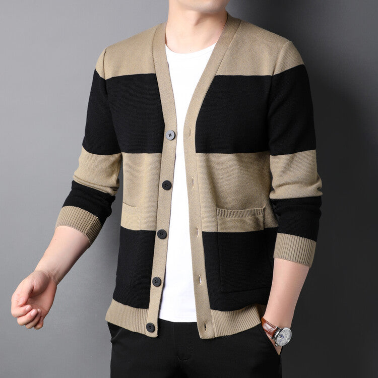 Meska Kamizelka Zapinana Na Jeden Rzad Guzikow W Pionowe Paski, Slim Fit, Dlogi Rekaw