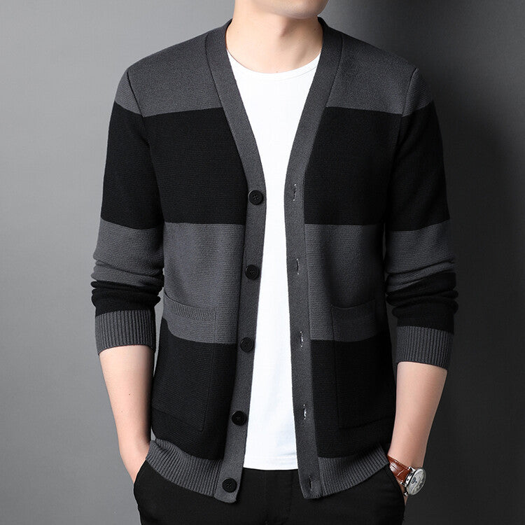 Meska Kamizelka Zapinana Na Jeden Rzad Guzikow W Pionowe Paski, Slim Fit, Dlogi Rekaw
