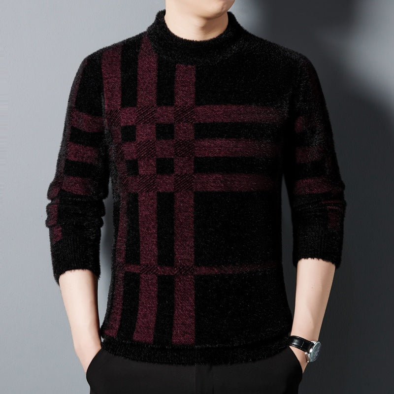 Meska Zimowa Bluza Z Grubego Dzianinu W Paski, Slim Fit