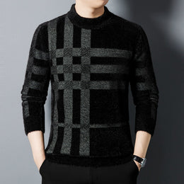 Meska Zimowa Bluza Z Grubego Dzianinu W Paski, Slim Fit
