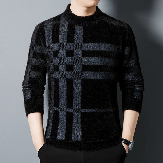 Meska Zimowa Bluza Z Grubego Dzianinu W Paski, Slim Fit